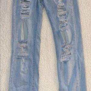 Womens kan can light wash distressed jeans